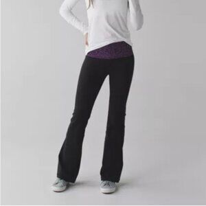 lululemon athletica Black Wide Leg Pants with Purple Waistband